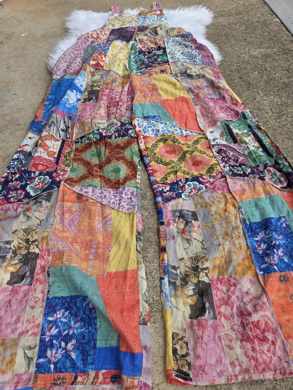 Yak & Yeti - Patchwork Multicolor Wide-Leg Jumpsuit Overalls - Size L/XL - Picture 6 of 16